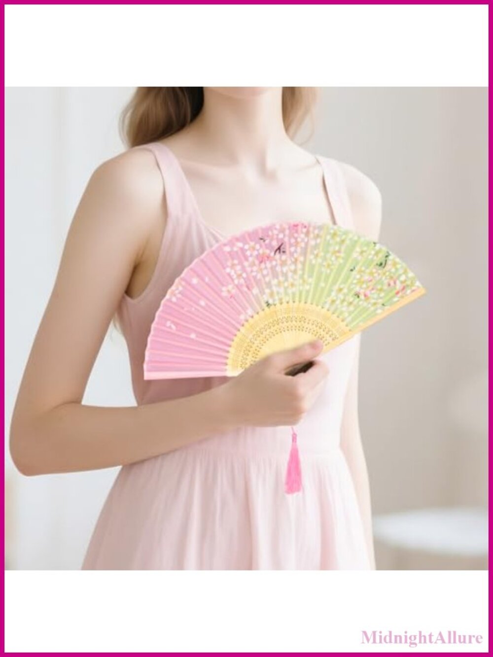 Folding Hand Fan Chinese Japanese Vintage Bamboo Silk with Storage Bag Dance